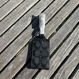 Nwot‎ Coach luggage LEATHER TAG IN SIGNATURE CANVAS Black